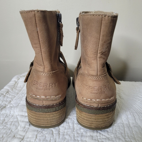 Sperry Seaport Storm Bootie Sz 7.5 Leather Ankle Boots Brown Zip Buckle Casual - Picture 3 of 10